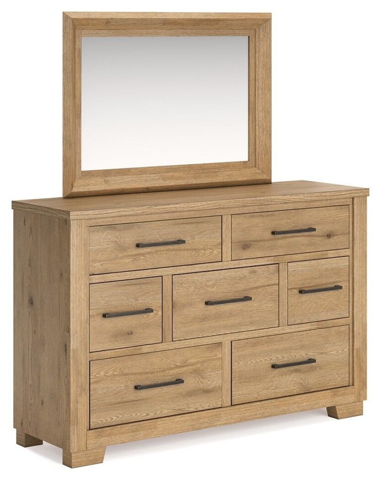 GALLIDEN BEDROOM SET ( BED + 2 NIGHT STANDS + MIRRORED DRESSER + CHEST OF DRAWERS )