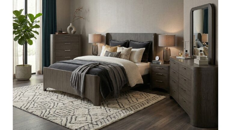 NEO BEDROOM SET ( BED + 2 NIGHT DRAWERS + MIRRORED DRESSERS + CHEST OF DRAWERS)