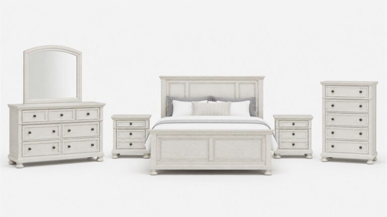 ROBBINSDALE BEDROOM SET ( BED + 2 NIGHT STANDS + MIRRORED DRESSER + CHEST OF DRAWERS )