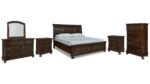 PORTER BEDROOM SET (BED + 2NIGHT STANDS + MIRRORED DRESSER + CHEST OF DRAWERS )