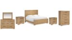 GALLIDEN BEDROOM SET ( BED + 2 NIGHT STANDS + MIRRORED DRESSER + CHEST OF DRAWERS )