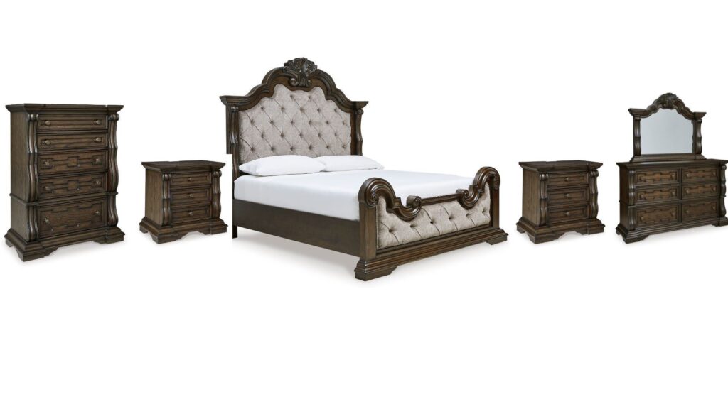MAYLEE BEDROOM SET ( BED+ 3 NIGHT STANDS + MIRRORED DRESSER +CHEST OF DRAWERS )
