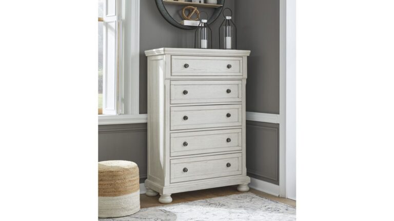 ROBBINSDALE BEDROOM SET ( BED + 2 NIGHT STANDS + MIRRORED DRESSER + CHEST OF DRAWERS )