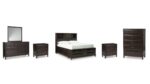 VANMORE BEDROOM SET ( BED + 2 NIGHT STANDS +MIRRORED DRESSER +CHEST OF DRAWERS)