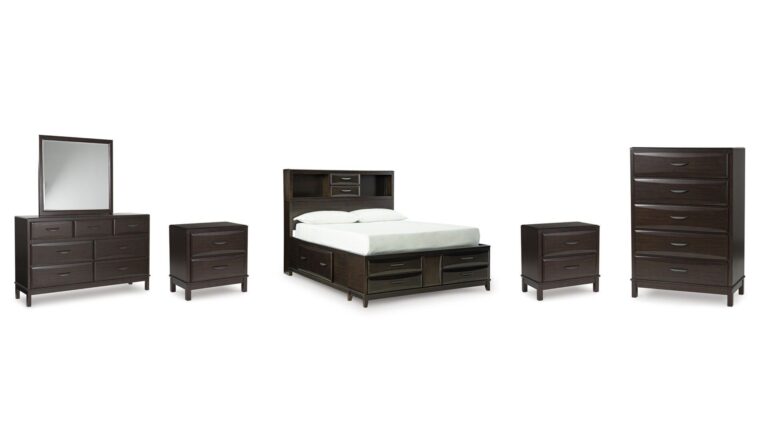 VANMORE BEDROOM SET ( BED + 2 NIGHT STANDS +MIRRORED DRESSER +CHEST OF DRAWERS)