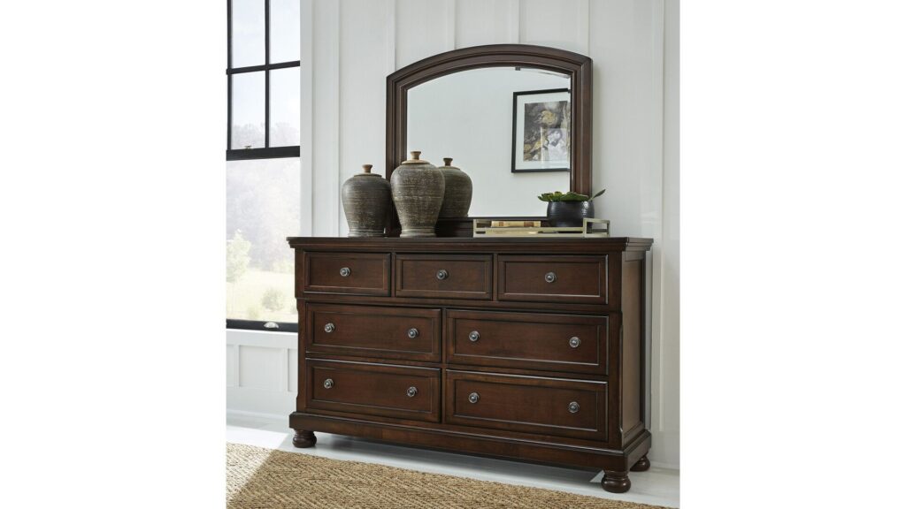 PORTER BEDROOM SET (BED + 2NIGHT STANDS + MIRRORED DRESSER + CHEST OF DRAWERS )