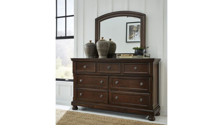 PORTER BEDROOM SET (BED + 2NIGHT STANDS + MIRRORED DRESSER + CHEST OF DRAWERS )