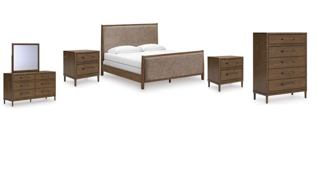 ROANHOWE BEDROOM SET (BED + 2 NIGHT STANDS +MIRRORED DRESSER +CHEST OF DRAWERS )