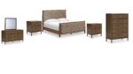 ROANHOWE BEDROOM SET (BED + 2 NIGHT STANDS +MIRRORED DRESSER +CHEST OF DRAWERS )