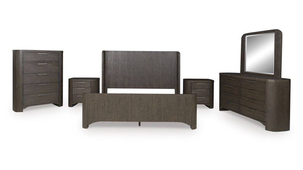 NEO BEDROOM SET ( BED + 2 NIGHT DRAWERS + MIRRORED DRESSERS + CHEST OF DRAWERS)