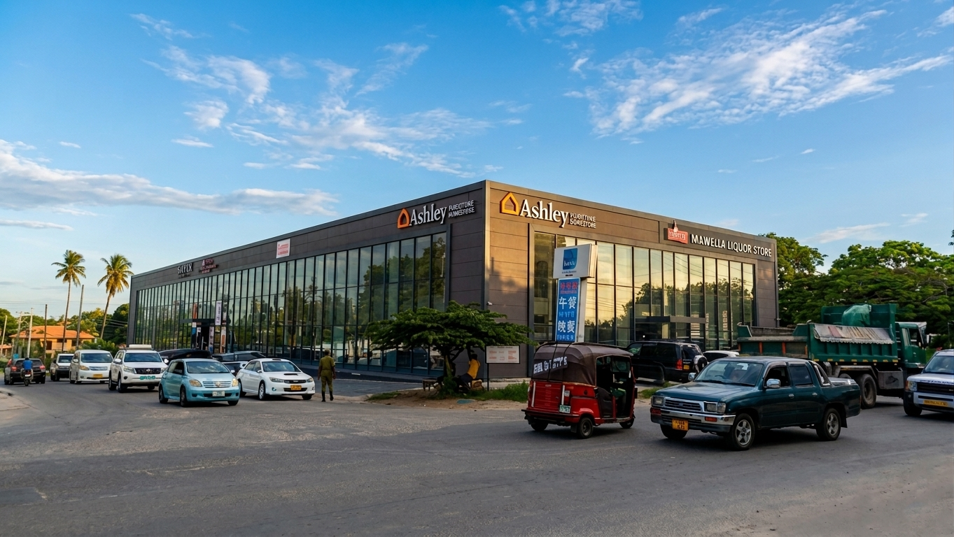 Exterior of the Ashley Furniture Tanzania showroom building in Dar es Salaam