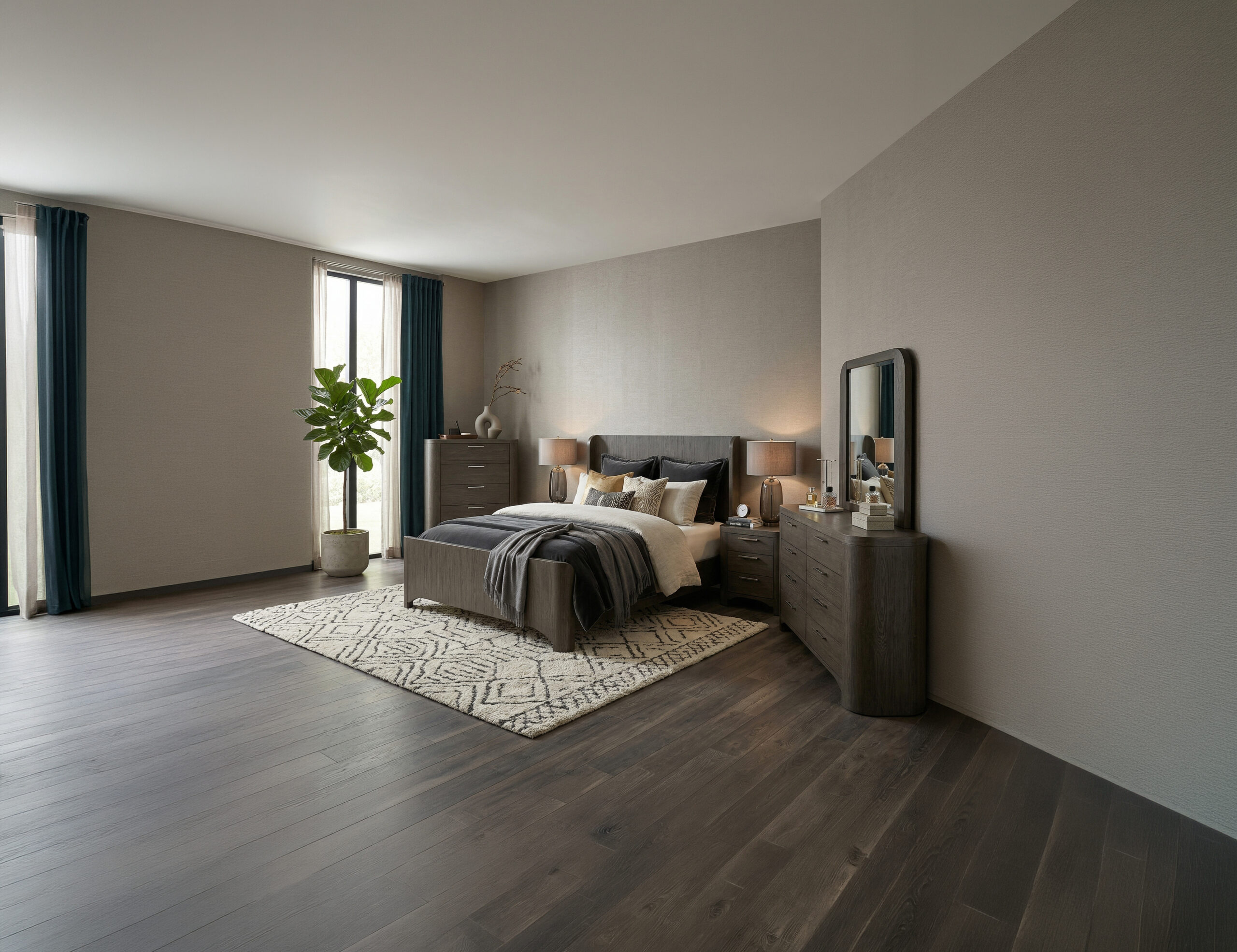 A comfortable, neutral-toned sofa styled in a bright Ashley Furniture Tanzania living room setting
