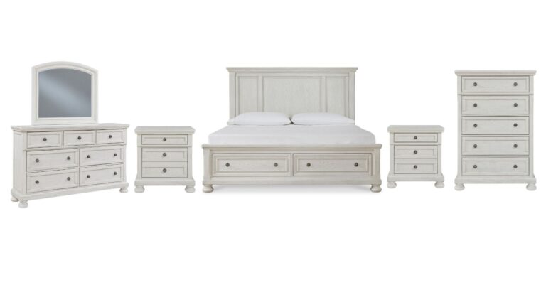 ROBBINSDALE BEDROOM SET ( BED + 2 NIGHT STANDS + MIRRORED DRESSER + CHEST OF DRAWERS )