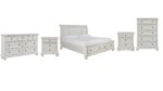 ROBBINSDALE BEDROOM SET ( BED + 2 NIGHT STANDS + MIRRORED DRESSER + CHEST OF DRAWERS )